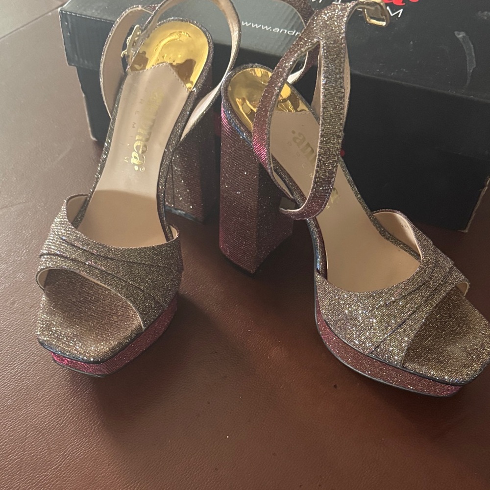 ANDREA  Glitter Platform Sandals in Gold and Pink